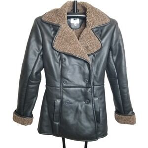 Vintage Rampage R Wear Faux Leather Sherpa-Lined Penny Lane Peacoat Jacket Small